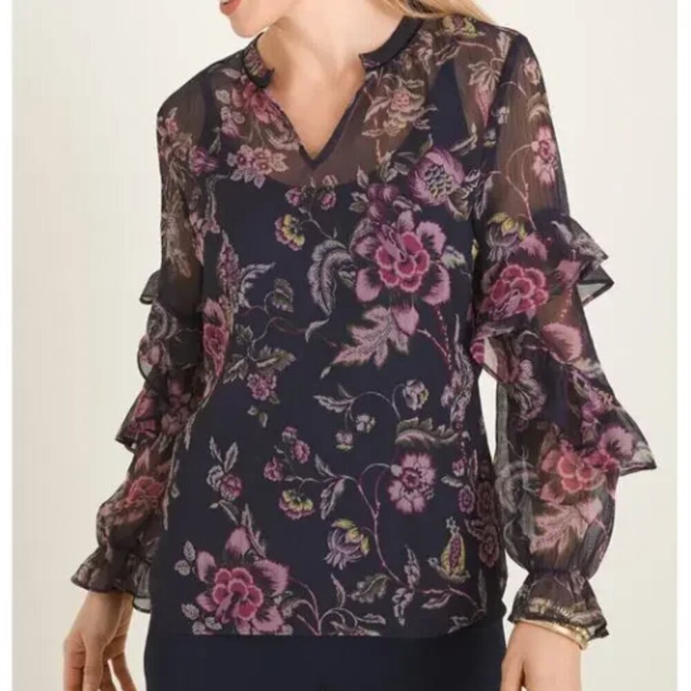 Chico's Top Womens 2‎  Crinkle Gauze Floral Blouse Dark Romance Fairycore